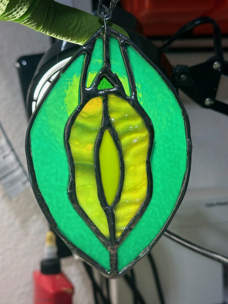 stained glass in various shades of green
